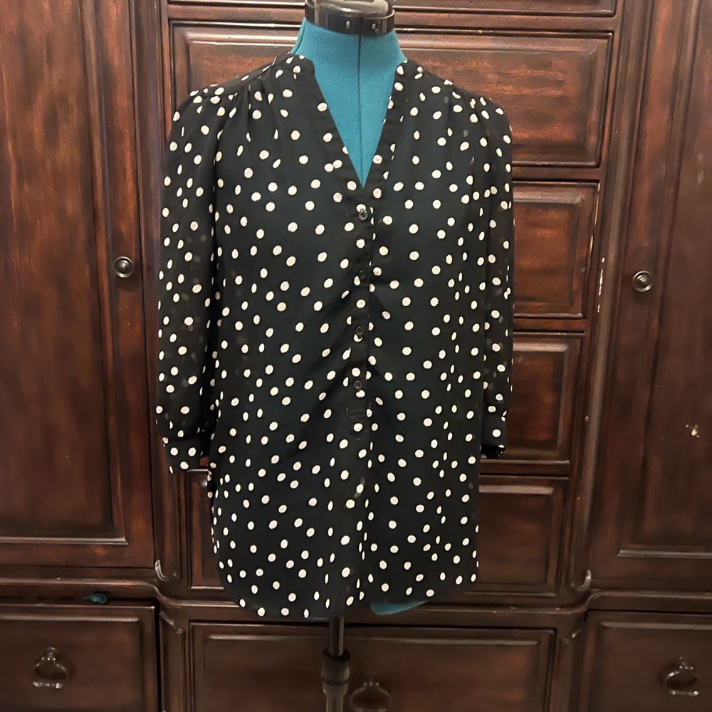 LC Lauren Conrad Black Polka Dot V-Neck Blouse Jacket